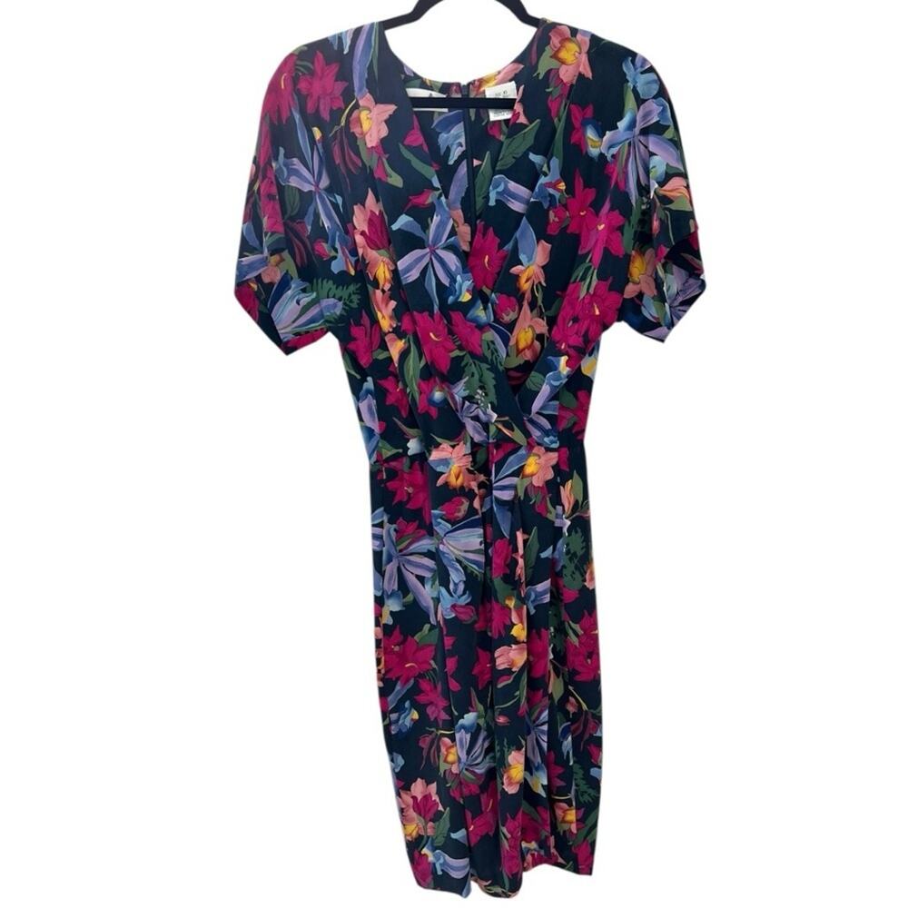 Liz Claiborne Vintage Floral Tulip 100% Silk Dress Size 10